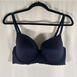 Aerie Bra Women's 36DD Navy Blue Padded Underwired Floral Lace Hook Eye